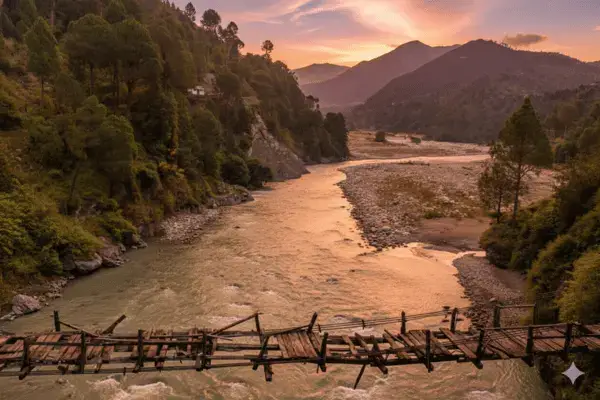 Riverside view at Barkot, a peaceful stay during your chardham yatra.