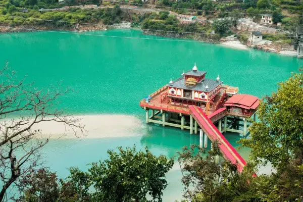 Dhari Devi Temple over the river, included in Uttarakhand chardham yatra tour Package.