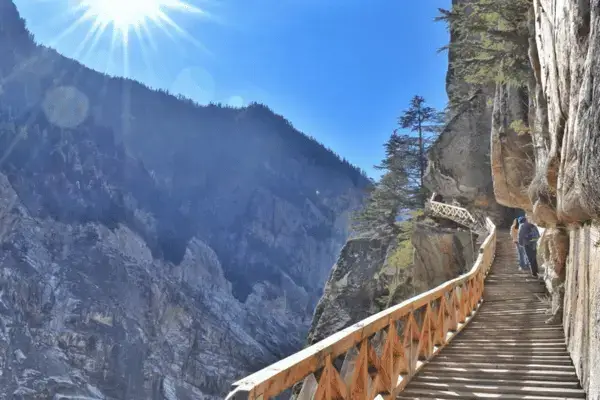 Harsil valley view with the historic Gartang Gali wooden bridge, a must-visit place during chardham tour package.