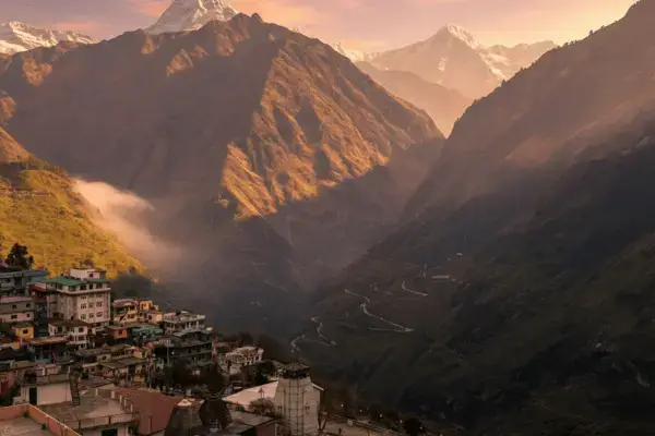 Mountain views of Joshimath city, part of your Uttarakhand 4 dham tour package