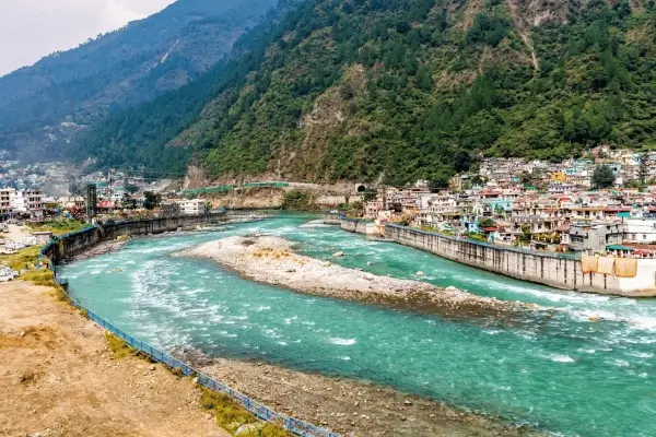 Bhagirathi river flowing through uttarkashi in uttarakhand captured during chardham yatra through chardham package